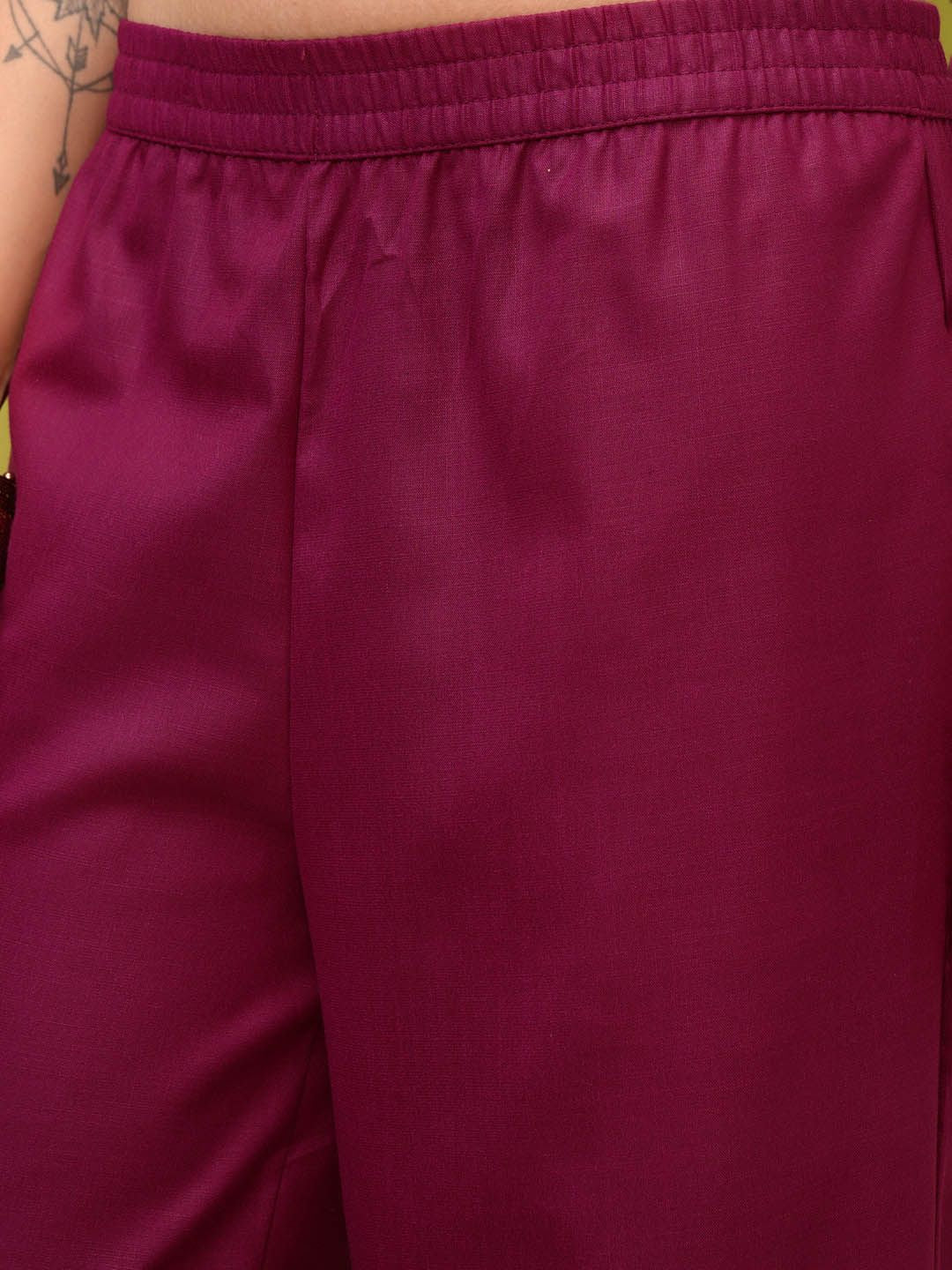 Vishudh Pink Ethnic Motifs Yoke Design Foil Printed Straight Kurta & Palazzos With Dupatta - Distacart