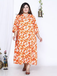 Thumbnail for Swasti Plus Size Floral Printed A-Line Midi Dress