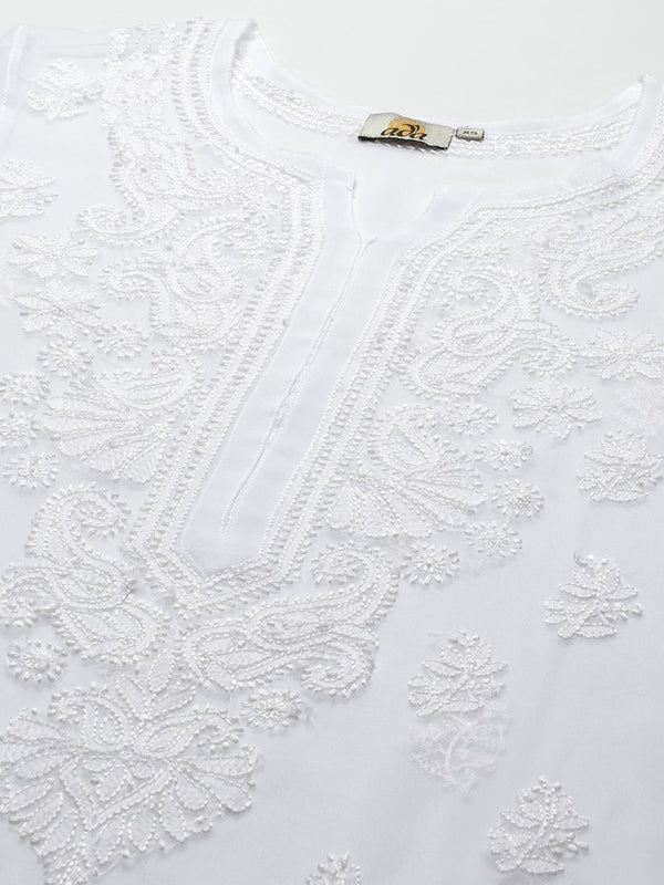 ADA Women White Ethnic Motifs Regular Chikankari Handloom Kurta with Palazzos - Distacart