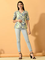 Thumbnail for Myshka Women's Lime Green Printed Party Top - Distacart