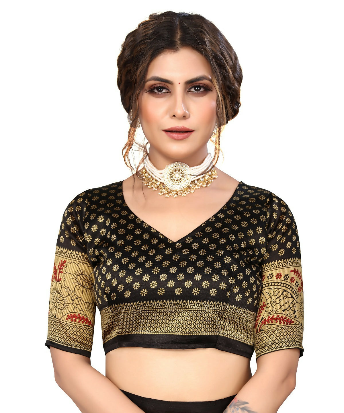 Vamika white & black Printed Art Silk Saree - Distacart