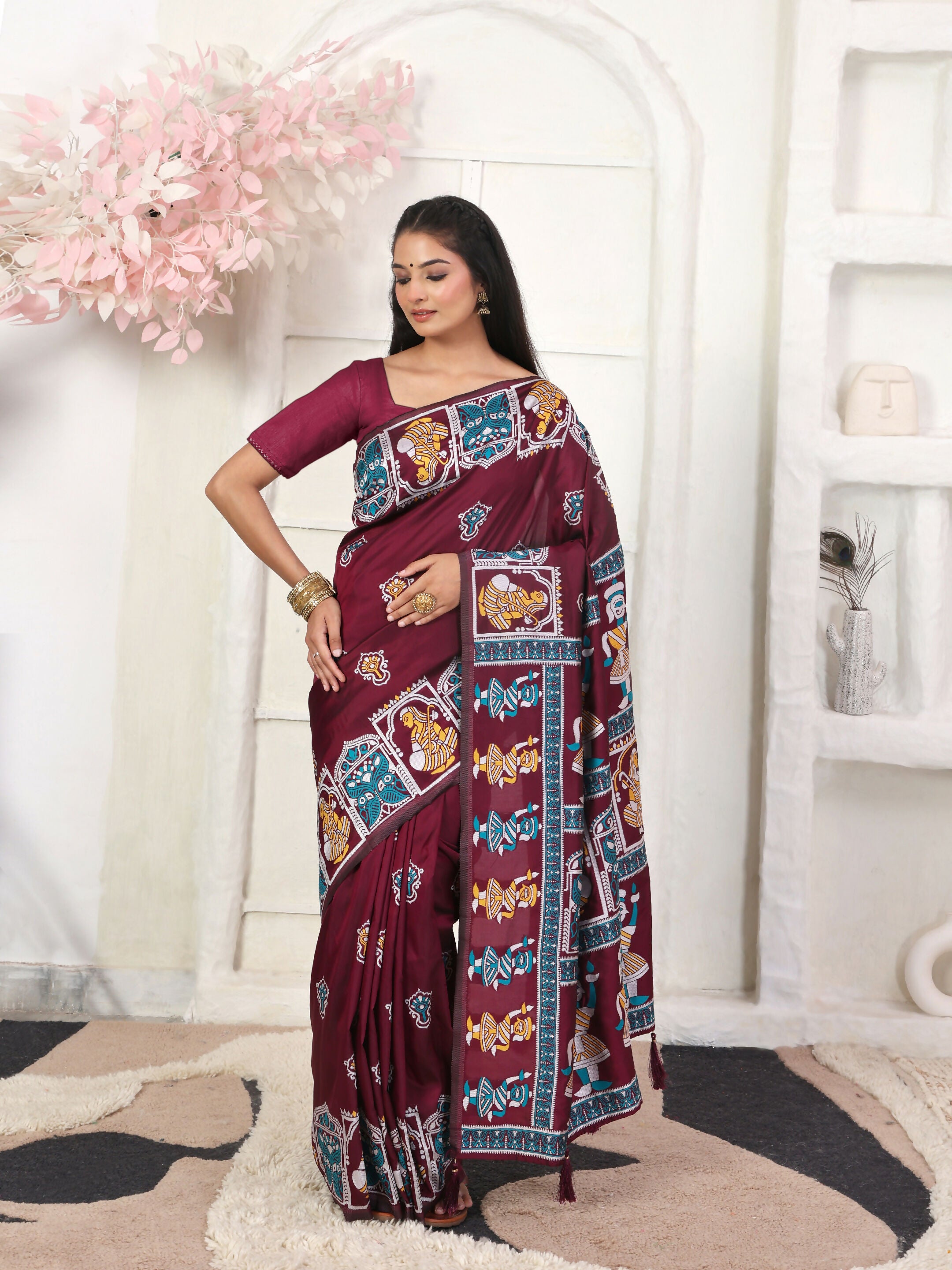Astita Silk Blend Wine Saree
