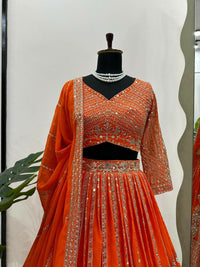 Thumbnail for Jyoti Fashion Women's Orange Faux Georgette Sequins with Thread Embroidered Designer Lehenga Choli Set