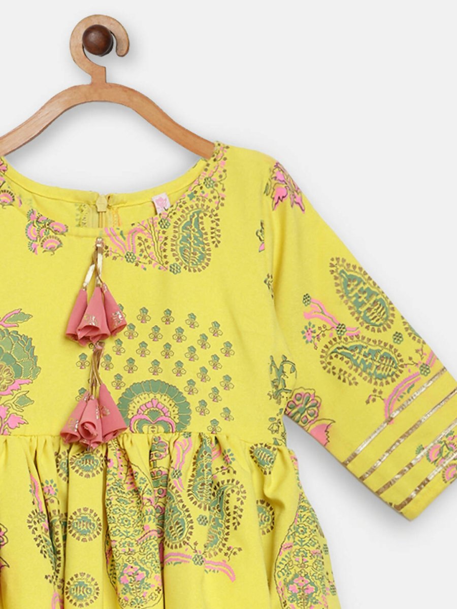 Ahalyaa Mustard Rayon Printed Kids Kurta Palazzo Sets For Kids For Girls - Distacart