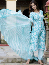 Thumbnail for Anouk Floral Embroidered Regular Pure Cotton Straight Kurta with Pyjamas & Dupatta