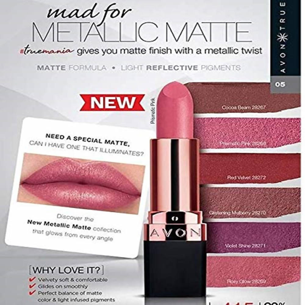 Avon True Color Velvet Luminosity Metallic Matte Lipstick - Prismatic Pink - Distacart