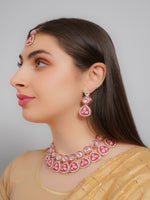 Thumbnail for Divisha Alloy Gold-plated Pink Meena Western Jewellery Set