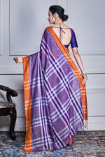 Thumbnail for Morchari Purple Cotton Handloom Mirror Work Saree Unstitched Blouse