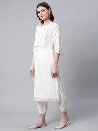Thumbnail for Ahalyaa Women Offwhite Pure Cotton Printed Floral Kurta With Trousers - Distacart