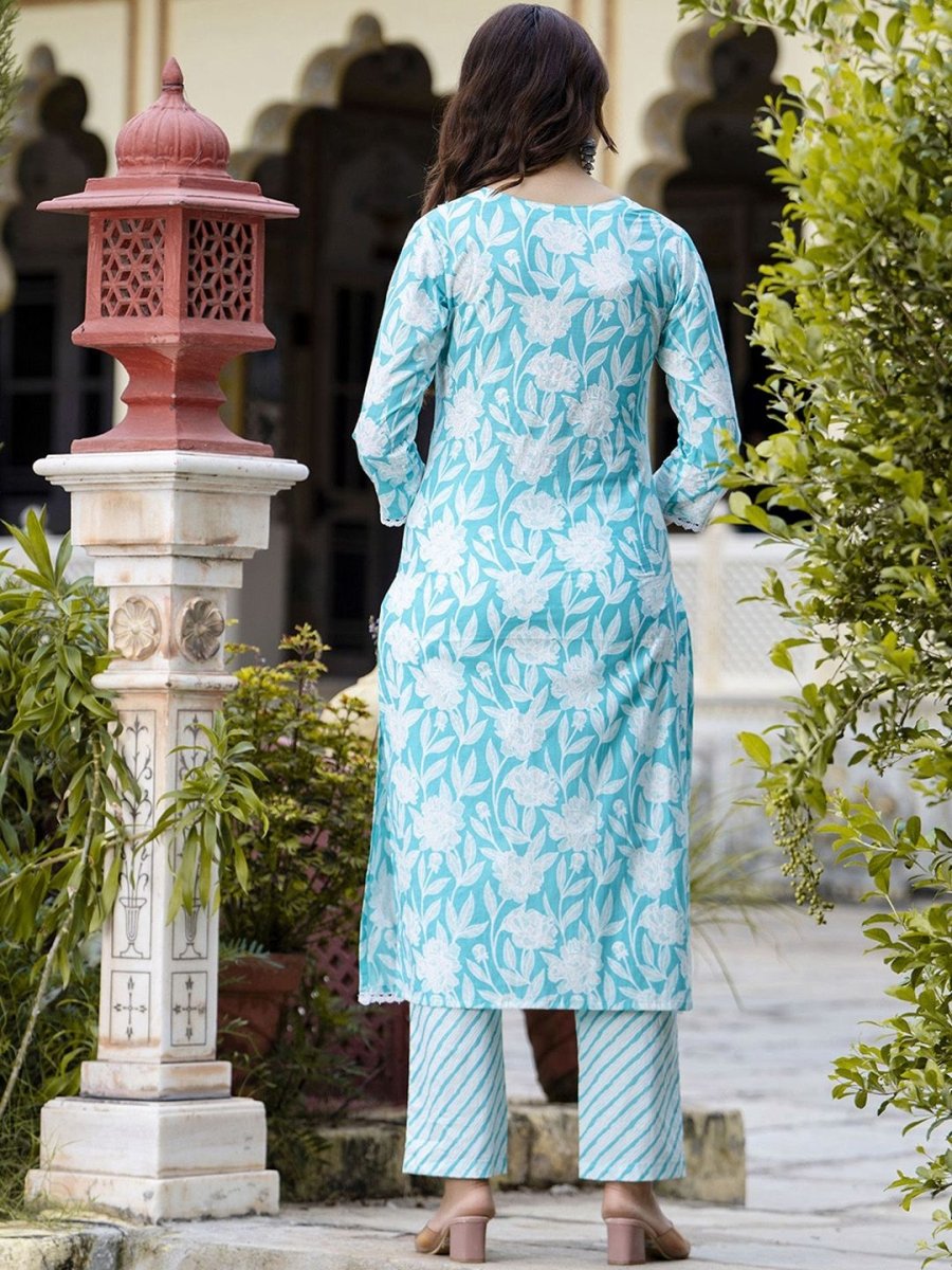 Anouk Floral Embroidered Regular Pure Cotton Straight Kurta with Pyjamas & Dupatta