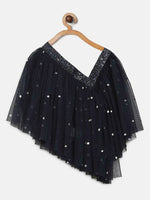 Thumbnail for Ahalyaa Navy Blue Net Asymmetric Kids Top With Skirt For Girls - Distacart