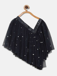 Thumbnail for Ahalyaa Navy Blue Net Asymmetric Kids Top With Skirt For Girls - Distacart