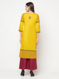 Thumbnail for Aniyah Mustard Cotton Block Print Straight Kurta