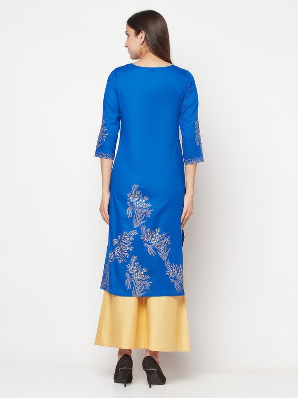 Aniyah Cotton Foil Print Royal Blue Straight Kurta