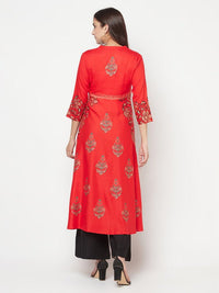 Thumbnail for Aniyah Rayon Block Print Red Anarkali Kurta