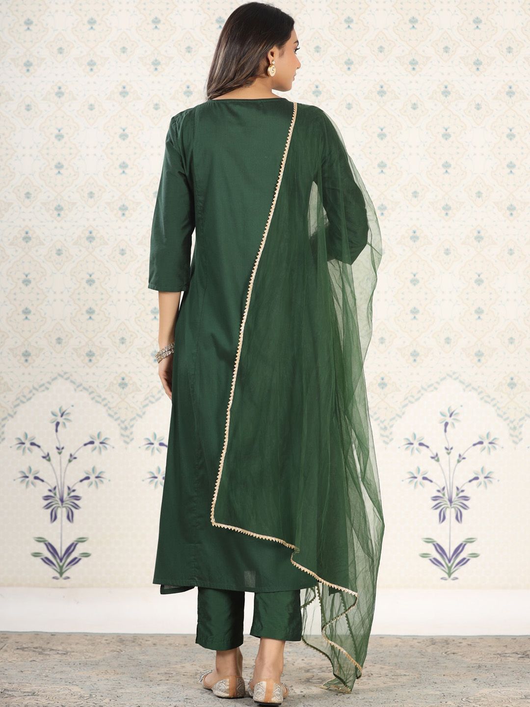 Ode by House of Pataudi Embroidered Gota Patti Straight Kurta With Trousers & Dupatta - Distacart