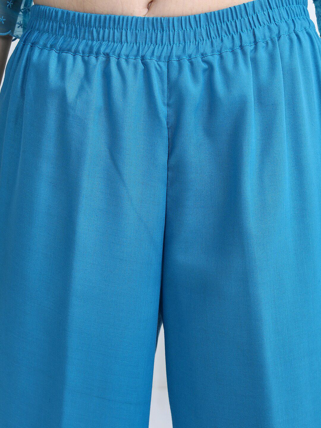 Vishudh Blue Floral Embroidered Keyhole Neck Straight Kurta & Palazzos With Dupatta - Distacart