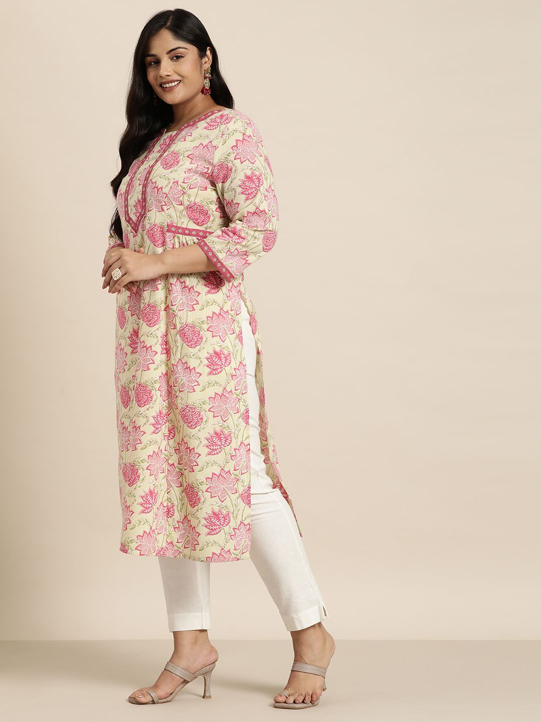 Sztori Plus Size Cotton Floral Print Gotta Patti Kurta - Distacart