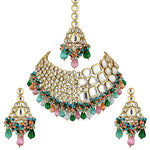 Thumbnail for Tehzeeb Creations Meenakari Gold-Polished Multi color Uncut dibbi Kundan Combo Necklace Set - Distacart