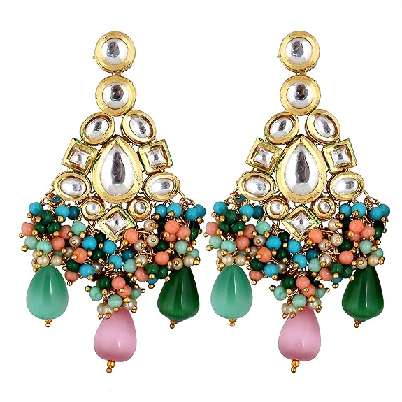 Tehzeeb Creations Meenakari Gold-Polished Multi color Uncut dibbi Kundan Combo Necklace Set - Distacart