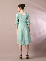 Thumbnail for Myshka Women's Sea Green Solid Square Neck Fit and Flare Party Dress - Distacart