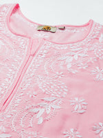 Thumbnail for ADA Women Pink & White Ethnic Motifs Embroidered Chikankari Cotton Kurta - Distacart