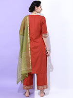 Thumbnail for Vishudh Women Rust & Green Yoke Design Straight Kurta with Trousers & With Dupatta - Distacart