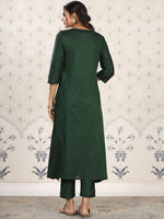 Thumbnail for Ode by House of Pataudi Round Neck Thread Work Kurta - Distacart