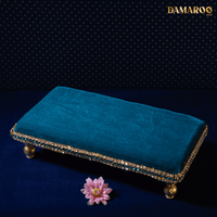Thumbnail for Damaroo 10x4 inch | Divine Harmony Small Pooja Chowki Deity Idol | Glitter of Glass Stones - Peacock Blue - Distacart