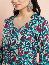 Thumbnail for Aks Floral Printed V-Neck Pure Cotton Kurta with Salwar - Distacart