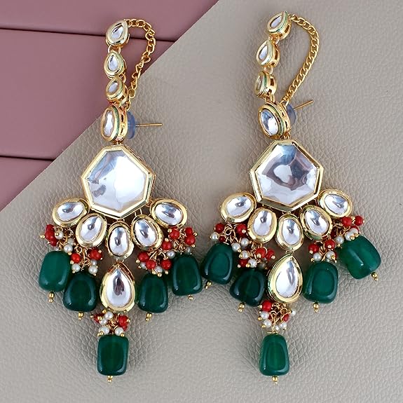 Tehzeeb Creations Meenakari Gold-Polished Multi color Uncut dibbi Kundan Combo Necklace Set - Distacart