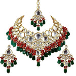 Thumbnail for Tehzeeb Creations Meenakari Gold-Polished Multi color Uncut dibbi Kundan Combo Necklace Set - Distacart