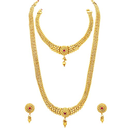 18K Gold Plated Traditional Style Choker Necklace Jewellery Set for Women/Girls - Wahe Jewels