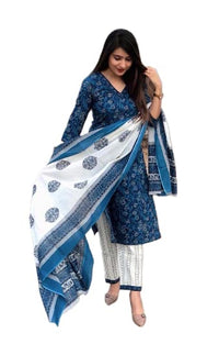 Thumbnail for NOZ2TOZ Women Blue Floral Print Viscose Rayon Kurta And Pant Set