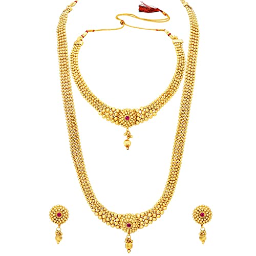 18K Gold Plated Traditional Style Choker Necklace Jewellery Set for Women/Girls - Wahe Jewels