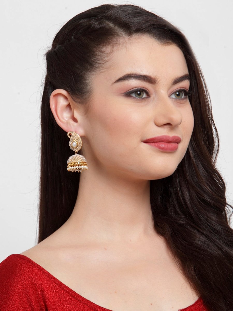 Anikas Creation Off-White & Gold-Plated Contemporary Jhumkas - Distacart