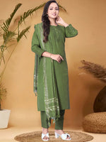 Thumbnail for Anouk Green Ethnic Motifs Yoke Design Sequined Straight Kurta with Trouser & Dupatta - Distacart