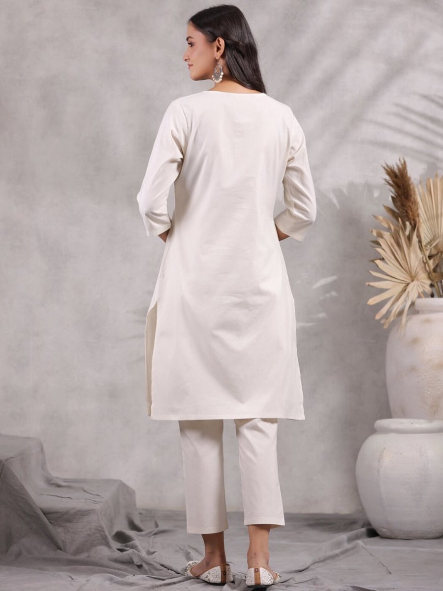 Anubhutee Regular Thread Work Pure Cotton Kurta with Trousers - Distacart