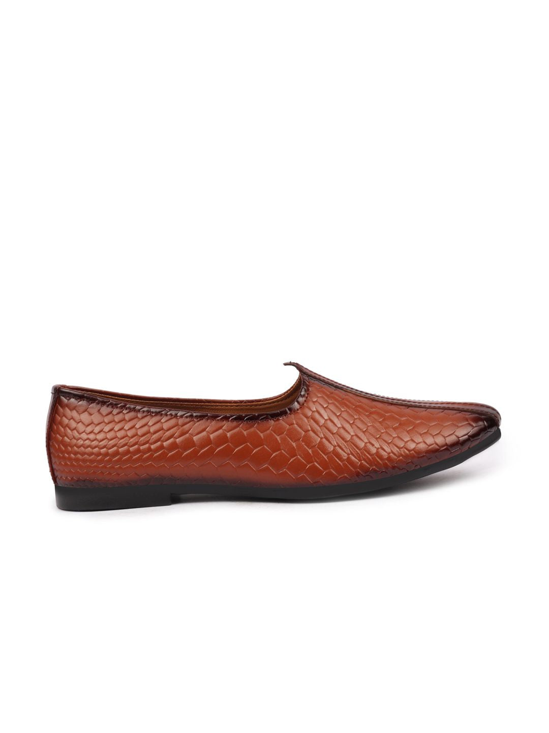 FAUSTO Men Tan Brown Light Weight Patent Leather Mojaris
