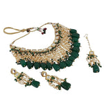 Thumbnail for Tehzeeb Creations Back Meenakari Gold-Polished Green Color Square Shape Tika Earring Jewellery Set Uncut Kundan Big Faux Kundan Dibbi Kundan Choker Necklace Set - Distacart