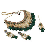 Thumbnail for Tehzeeb Creations Back Meenakari Gold-Polished Green Color Square Shape Tika Earring Jewellery Set Uncut Kundan Big Faux Kundan Dibbi Kundan Choker Necklace Set - Distacart