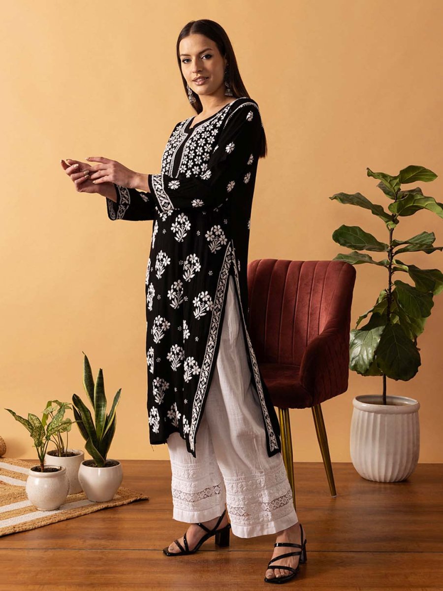 ADA Floral Printed Lucknowi Chikankari Kurta - Distacart