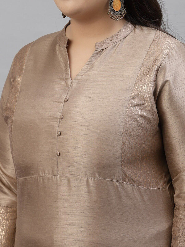 Sztori Plus Size Mandarin Collar Straight Kurta with Trousers - Distacart