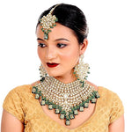 Thumbnail for Tehzeeb Creations Traditional Gold-Polished Designer Blue Color Dulhan Choker Kundan Bridal Set - Distacart