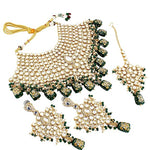 Thumbnail for Tehzeeb Creations Traditional Gold-Polished Designer Blue Color Dulhan Choker Kundan Bridal Set - Distacart