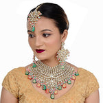 Thumbnail for Tehzeeb Creations Traditional Gold-Polished Designer Blue Color Dulhan Choker Kundan Bridal Set - Distacart