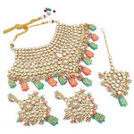 Thumbnail for Tehzeeb Creations Traditional Gold-Polished Designer Blue Color Dulhan Choker Kundan Bridal Set - Distacart