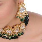Thumbnail for Tehzeeb Creations Back Meenakari Gold-Polished Tika Earring Jewellery Set Uncut Kundan Big Faux Kundan Dibbi Kundan Choker Necklace Set - Distacart