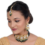 Thumbnail for Tehzeeb Creations Back Meenakari Gold-Polished Tika Earring Jewellery Set Uncut Kundan Big Faux Kundan Dibbi Kundan Choker Necklace Set - Distacart