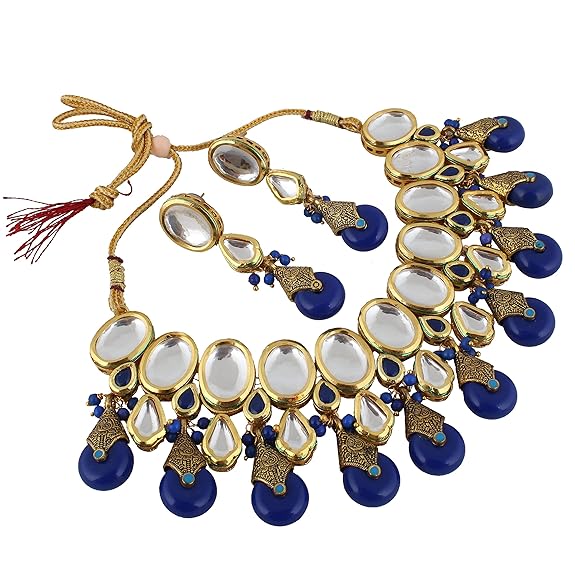 Tehzeeb Creations Back Meenakari Gold-Polished Tika Earring Jewellery Set Uncut Kundan Big Faux Kundan Dibbi Kundan Choker Necklace Set - Distacart